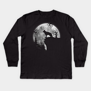 Beagle And Halloween Moon Kids Long Sleeve T-Shirt